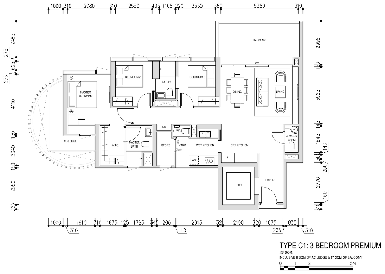 3-Bedroom Premium · Type C1 · 1,496 sqft